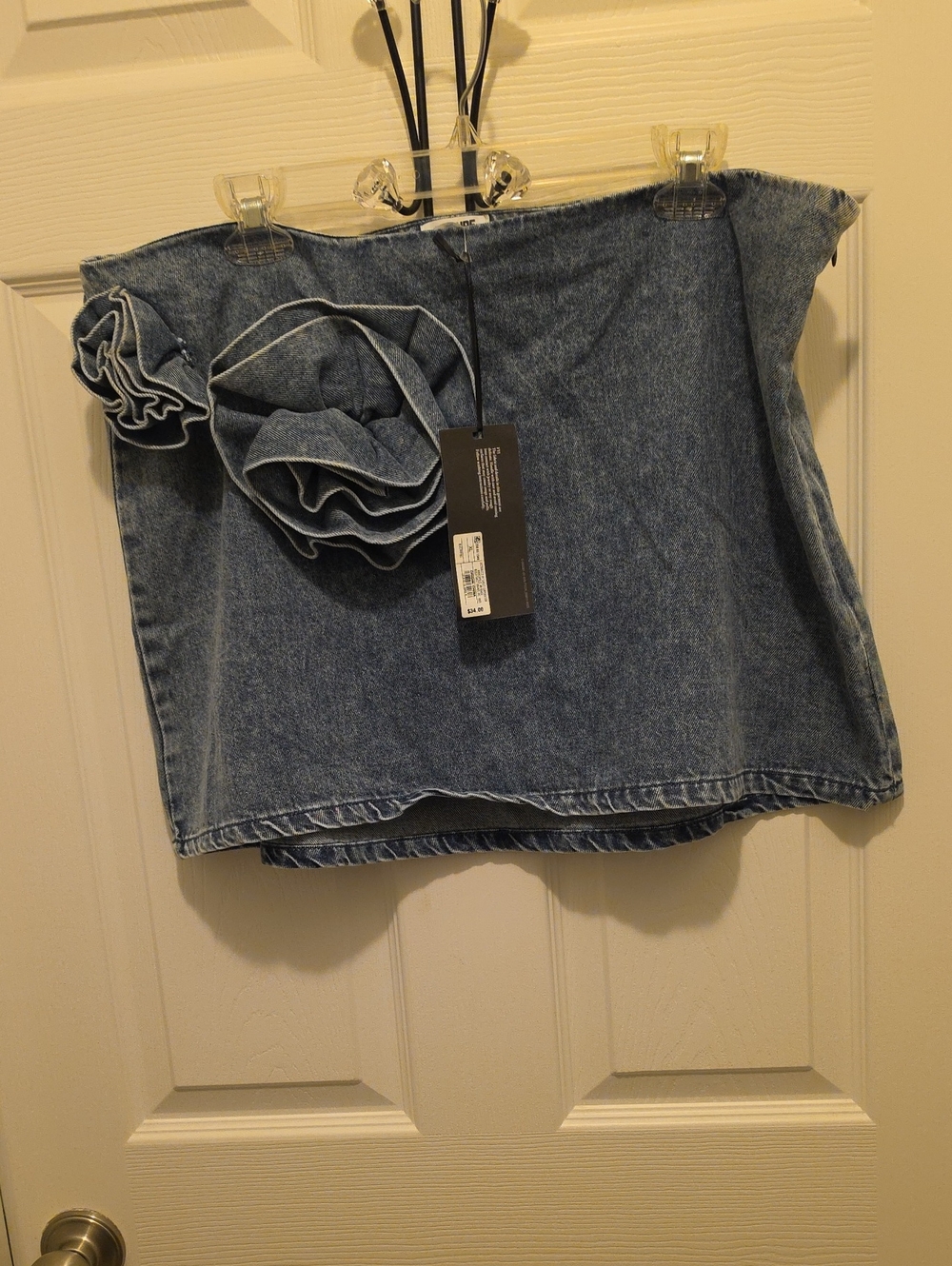 Future Collective Denim Mini Skirt with Floral Accent - Blue